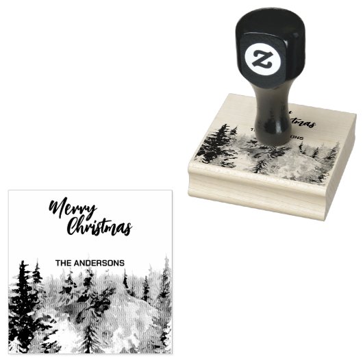 Blauw Modern Vrolijk Kerstbomen bos regenherten Rubberstempel (Gestempeld)