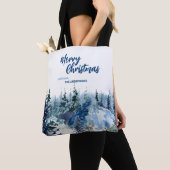 Blauw Modern Vrolijk Kerstbomen bos regenherten Tote Bag (Dichtbij)