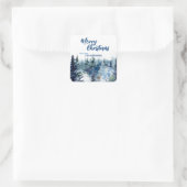 Blauw Modern Vrolijk Kerstbomen bos regenherten Vierkante Sticker (Tas)