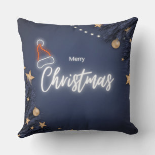 Blauw Modern Vrolijk Kerstfeest Kussen