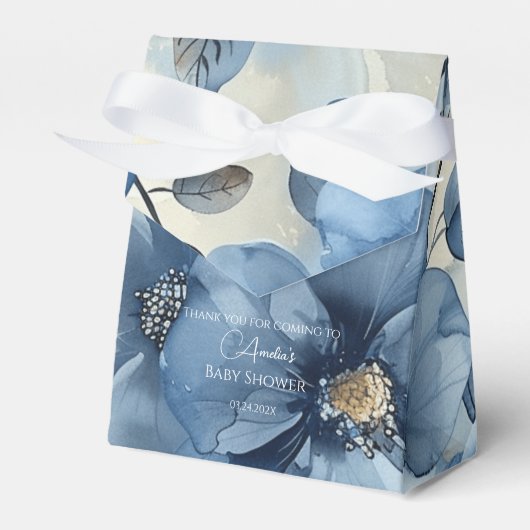 Blauw modern Waterverf Baby shower Bedankdoosjes (Voorkant Zijde)