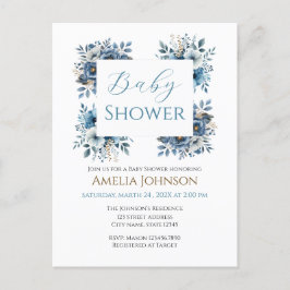 Blauw modern Waterverf Baby shower Briefkaart