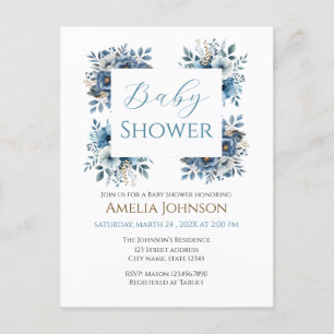 Blauw modern Waterverf Baby shower Briefkaart