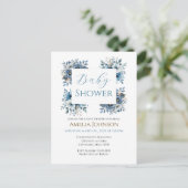 Blauw modern Waterverf Baby shower Briefkaart (Staand voorkant)
