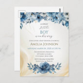 Blauw modern Waterverf Baby shower Briefkaart (Voorkant / Achterkant)