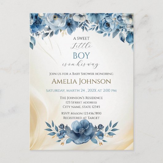 Blauw modern Waterverf Baby shower Briefkaart (Voorkant)