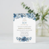 Blauw modern Waterverf Baby shower Briefkaart (Staand voorkant)