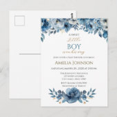 Blauw modern Waterverf Baby shower Briefkaart (Voorkant / Achterkant)