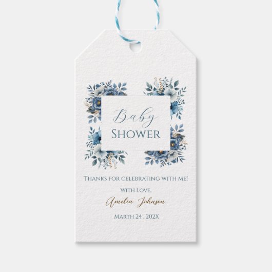 Blauw modern Waterverf Baby shower Cadeaulabel (Voorkant)