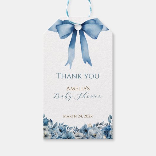 Blauw modern Waterverf Baby shower Cadeaulabel (Voorkant)