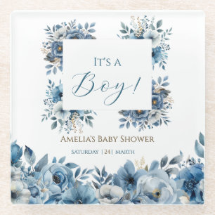 Blauw modern Waterverf Baby shower Glazen Onderzetter