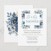 Blauw modern Waterverf Baby shower Kaart (Voorkant / Achterkant)