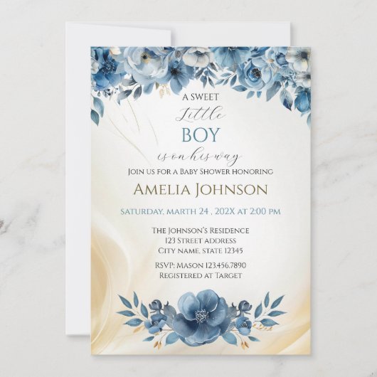 Blauw modern Waterverf Baby shower Kaart (Voorkant)