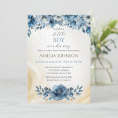 Blauw modern Waterverf Baby shower Kaart (Staand voorkant)