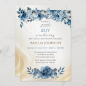 Blauw modern Waterverf Baby shower Kaart (Voorkant / Achterkant)