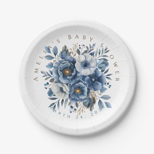 Blauw modern Waterverf Baby shower Papieren Bordje (Voorkant)