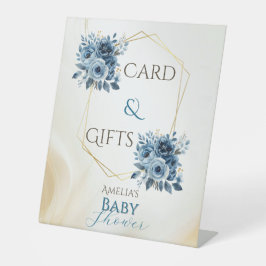 Blauw modern Waterverf Baby shower Reclamebord Met Voetstuk