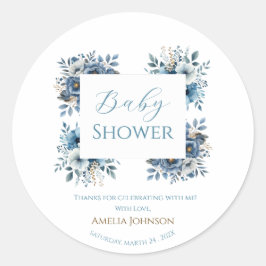 Blauw modern Waterverf Baby shower Ronde Sticker