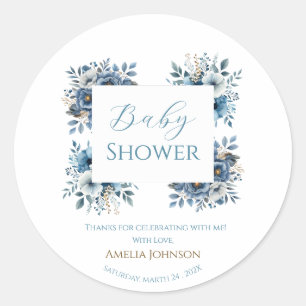 Blauw modern Waterverf Baby shower Ronde Sticker