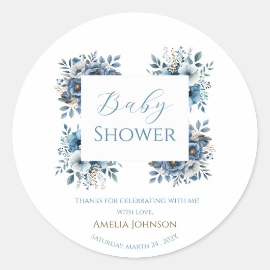 Blauw modern Waterverf Baby shower Ronde Sticker (Voorkant)