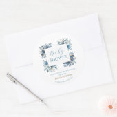Blauw modern Waterverf Baby shower Ronde Sticker (Envelop)
