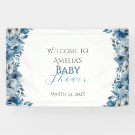 Blauw modern Waterverf Baby shower Spandoek