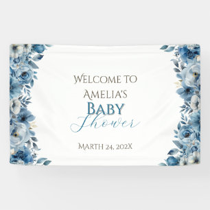 Blauw modern Waterverf Baby shower Spandoek