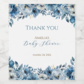 Blauw modern Waterverf Baby shower Wijn Etiket (Enkel label)