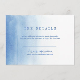 Blauw modern waterverf strand bruiloft detail kaar informatiekaartje