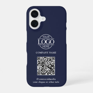 Blauw Modern Zakelijk Logo & QR Code Promotioneel iPhone 16 Hoesje