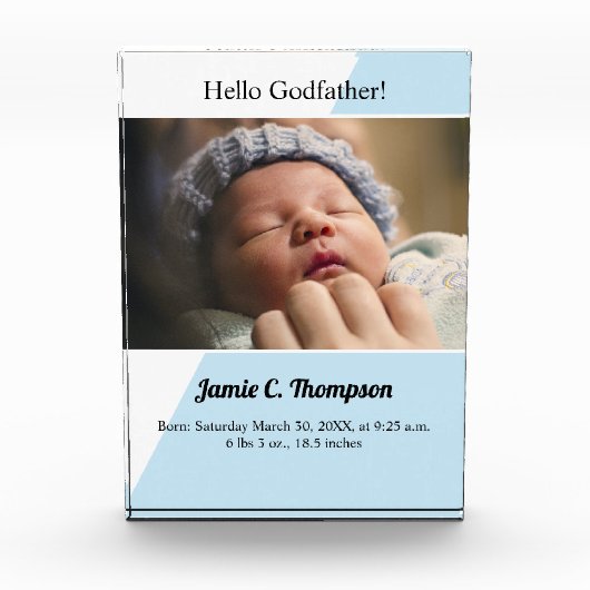 Blauw modern Zal je mijn godfather baby baptisme z Fotoblokken (Voorkant)