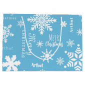 Blauw Moderne Aangepaste Naam Kerstvakantie Sneeuw Groot Cadeauzakje (Achterkant)