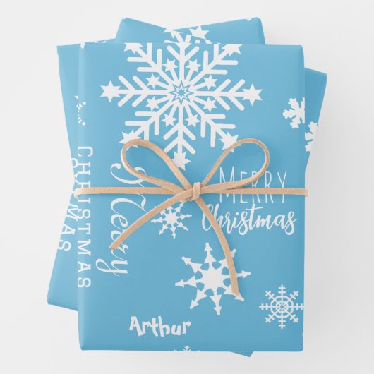 Blauw Moderne Aangepaste Naam Kerstvakantie Sneeuw Inpakpapier Vel (In situ)