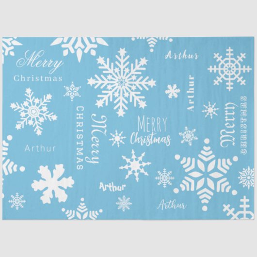 Blauw Moderne Aangepaste Naam Kerstvakantie Sneeuw Tissuepapier (Voorkant)