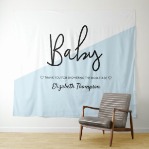 Blauw moderne achtergrond Baby Shower Welkomstbord Wandkleed
