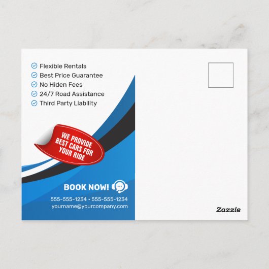 Blauw Moderne Auto Huren Autoverhuur Auto Huren Briefkaart (Achterkant)