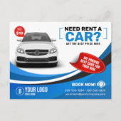 Blauw Moderne Auto Huren Autoverhuur Auto Huren Briefkaart (Voorkant)