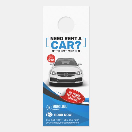 Blauw Moderne Auto Huren Autoverhuur Auto Huren Deurhanger (Achterkant)