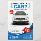 Blauw moderne autohuur auto huren flyer (Voorkant)