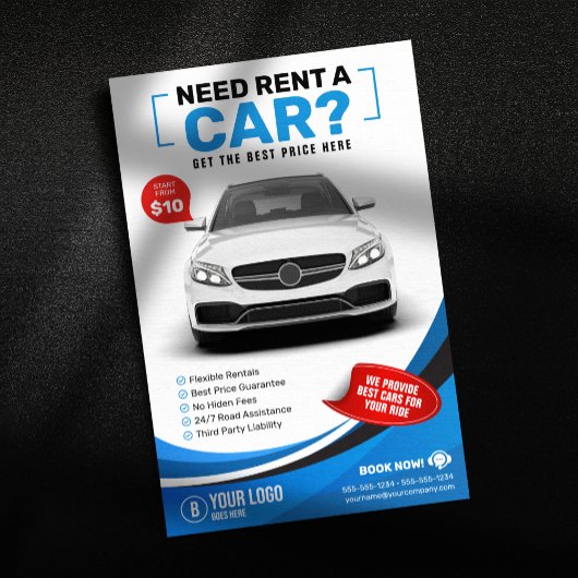 Blauw moderne autohuur auto huren flyer
