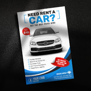 Blauw moderne autohuur autohuur auto huren flyer