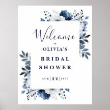 Blauw Moderne Bloem Bruids Shower Welkomstbord