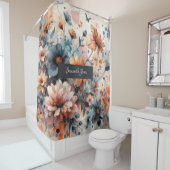 Blauw Moderne bloemenbruiloft uitnodiging Douchegordijn (In situ)