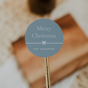 Blauw Moderne boog eenvoudige minimale kerst Ronde Sticker