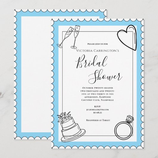 Blauw moderne bruidsuitnodiging kaart (Voorkant / Achterkant)