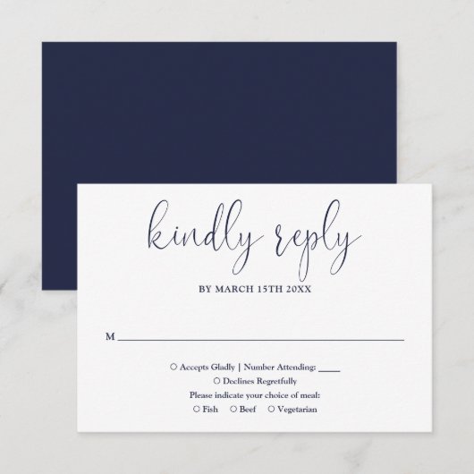 Blauw Moderne Chic Elegante Script Trouw RSVP Kaartje (Voorkant / Achterkant)