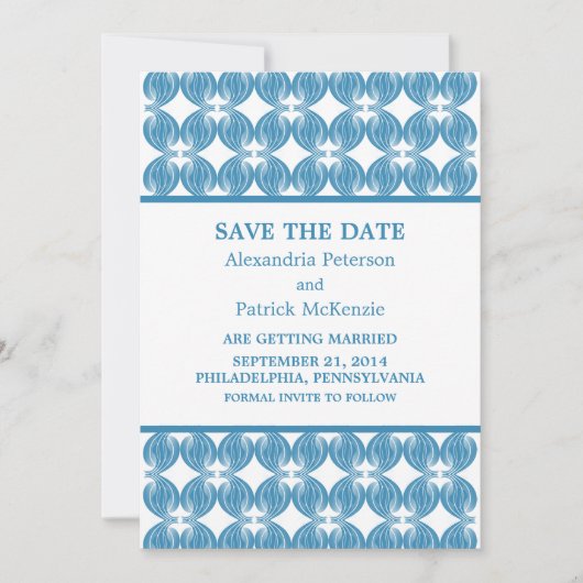 Blauw Moderne Deco Save the Date Uitnodiging (Voorkant)