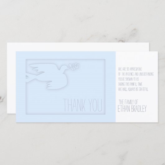 Blauw Moderne Duif Kind Aangepaste Condoleance Bed Bedankkaart (Voorkant / Achterkant)