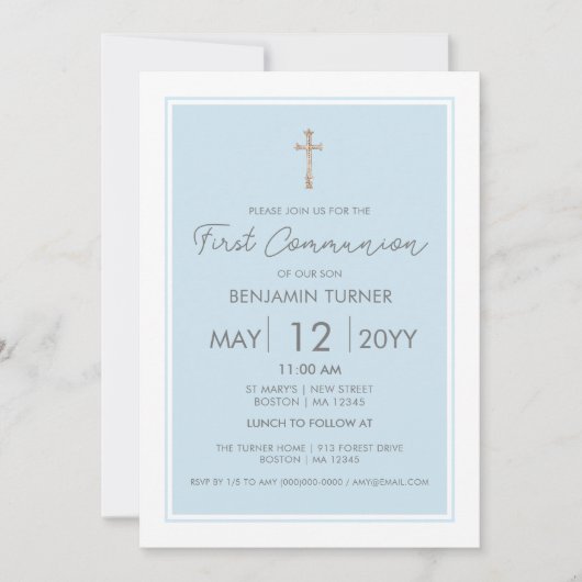 Blauw | Moderne eerste communautaire uitnodiging (Voorkant)