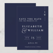 Blauw Moderne Elegante Monogram Huwelijk Save The Date (Voorkant / Achterkant)